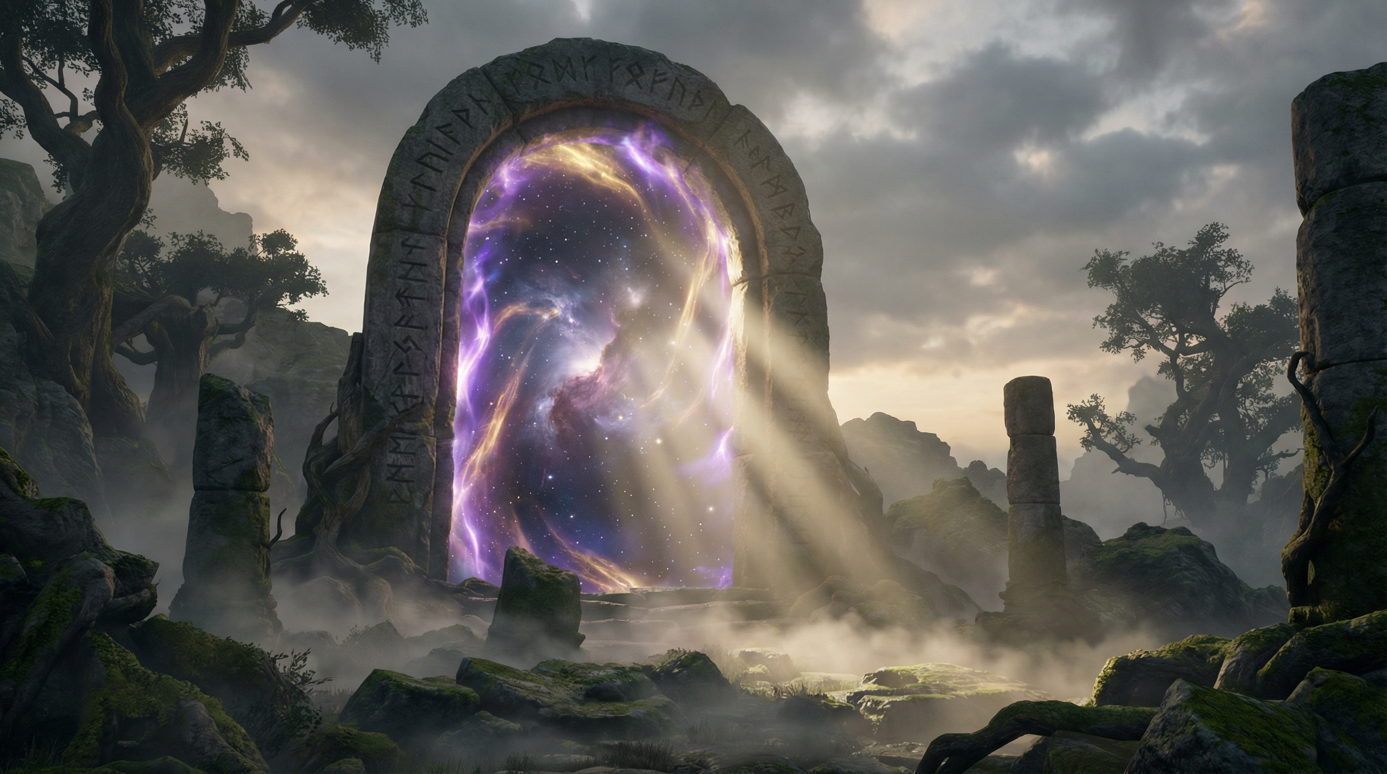 Ancient stone portal glowing with ethereal light