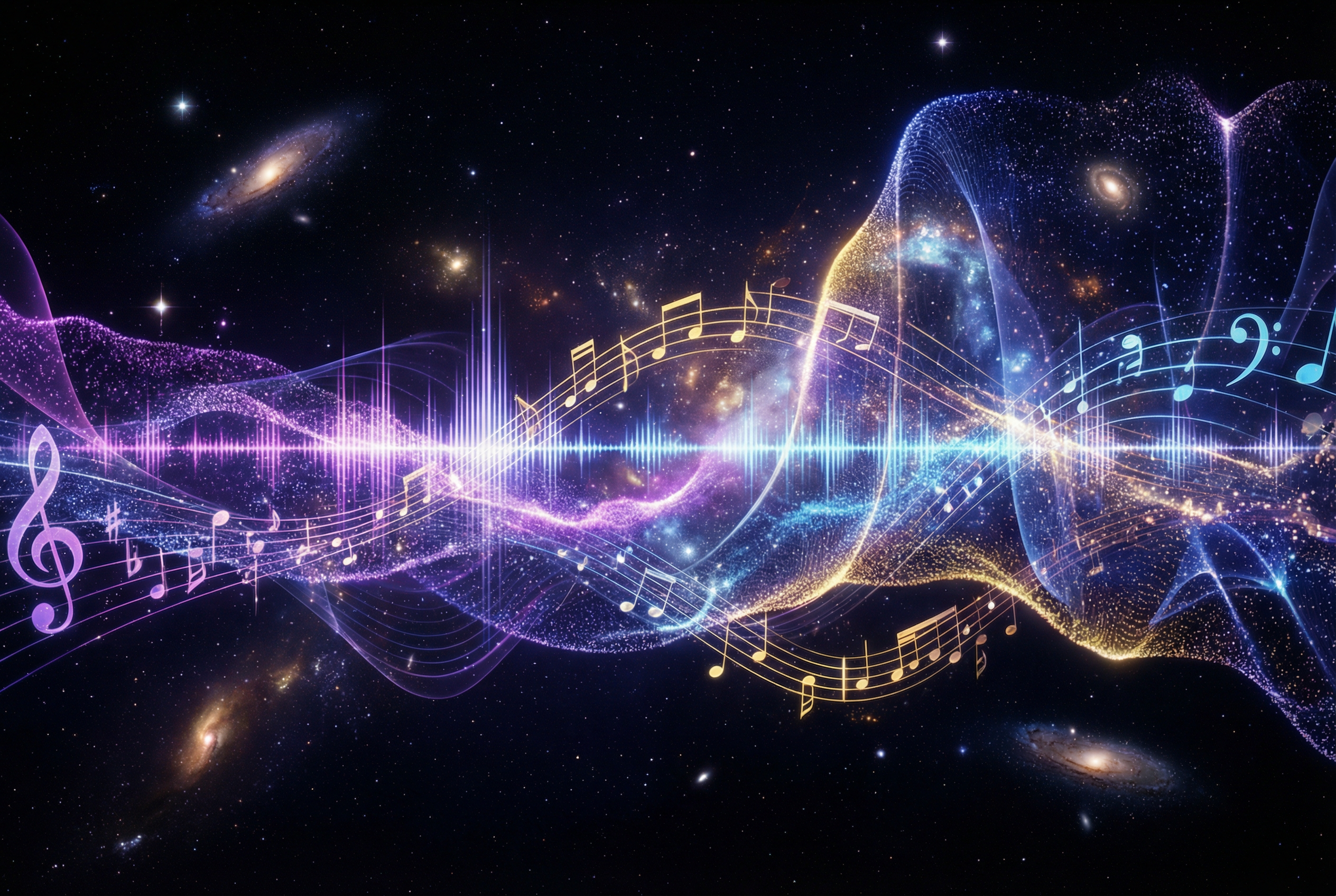 Sound waves and music being generated